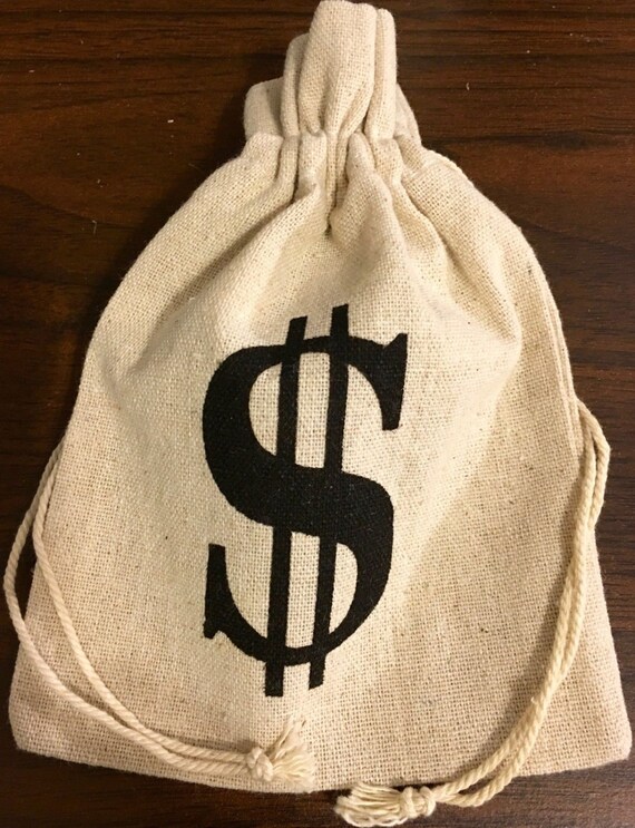 6 MONEY BAGS.. Dollar.... Drawstring Pirate Loot Bags...Bank