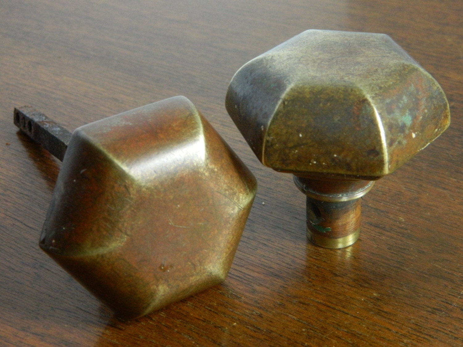 Hexagon Door Knobs Hexagonal Brass Knobs by PeoriaArchSalvage