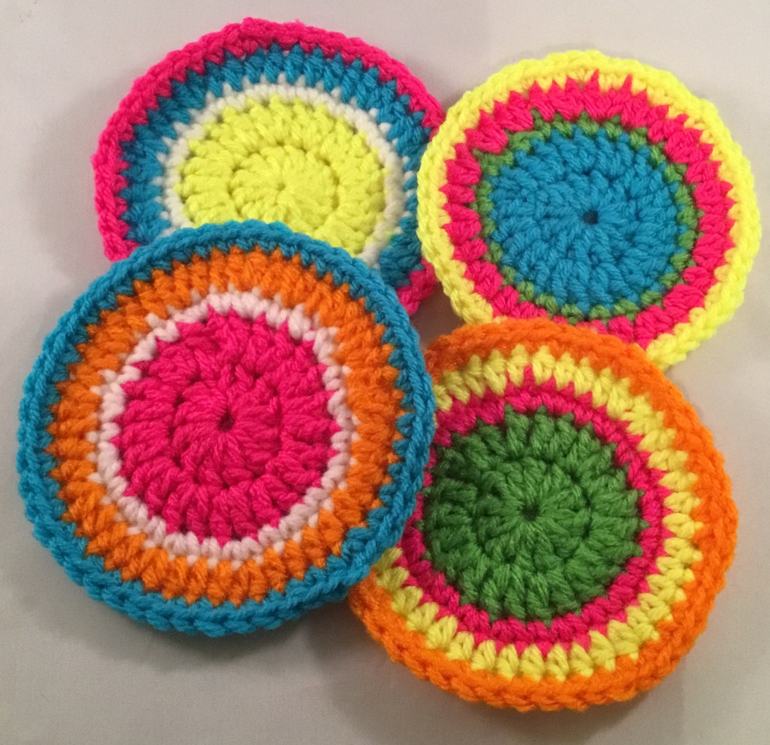 Crocheted coasters by FunkyFactoryLuv on Etsy