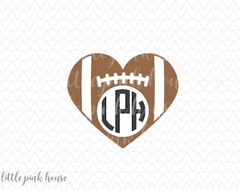 Football SVG, Football Heart svg, football monogram, monogram svg, sports svg, silhouette files, svg designs, svg files, silhouette svg, dxf