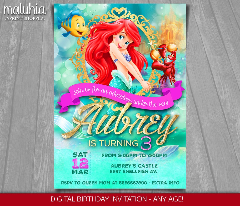 Little Mermaid Invitation Disney Ariel Invite Little