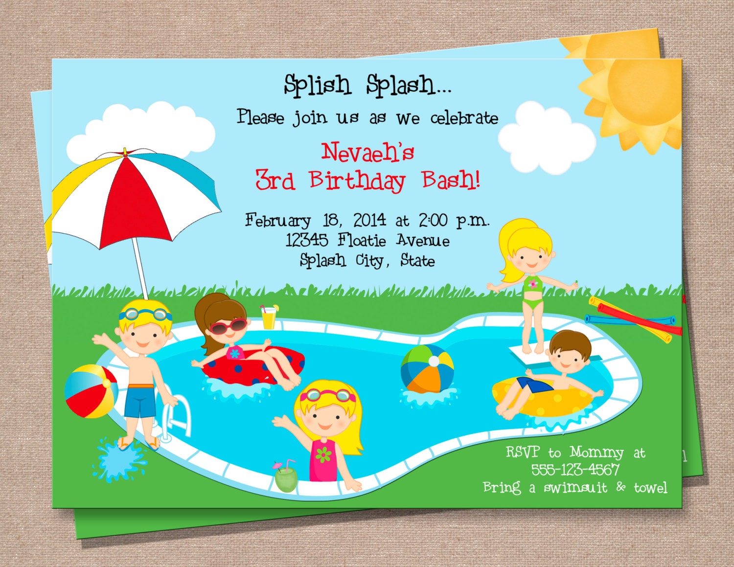 Pool Party Invitation Pool Party Kids Invitation Pool