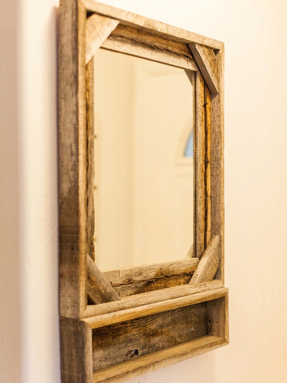 Items similar to Barn wood picture frame/mirror w/shelf on Etsy