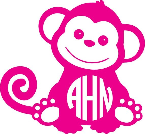 Monkey monogram cute monkey yeti decal cute by ARGraphicDesigns