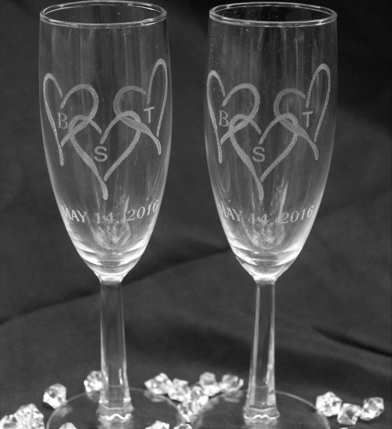 Triple Heart Champagne Flutes by MBellishengraving on Etsy