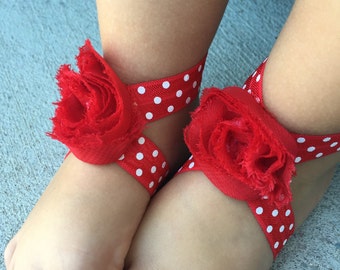 Red Baby Barefoot Sandals, Red Baby Sandals, Valentines Baby Sandals, Valentines Baby Outfit, Red Baby Girl Shoes