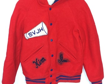 80's vintage varsity jacket lettermans jacket with patches wool womens size 34