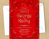 Wedding Invitation Printable Set. Red and Gold Roses Floral Kit. Wedding invitation RSVP Thank You Cards Printable Shabby Chic Boho Style Wedding Invitation Printable Set. Red and Gold Roses Floral Kit. Wedding invitation RSVP Thank You Cards Printable Shabby Chic Boho Style
