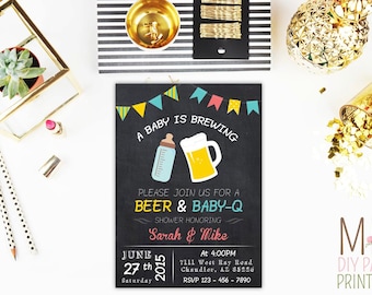 A Baby is Brewing Invitation_2,Beer Baby Shower,couples baby shower,BaByQ Baby Shower Invitation,Baby is Brewing,Chalkboard Invitation
