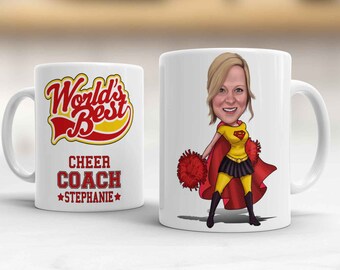 Cheer Coach Caricature Mug, Cheer Coach Gifts, Cheer Coach Gift Ideas, Cheer Coach Mug, Cheerleader Gifts, Cheer Coach