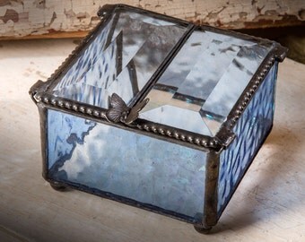 Jewelry Box Blue Glass Box Keepsake Gift Glass Jewelry Box Vintage Jewelry Box Gift for Her Blue Home Decor Bridesmaid Gifts Box 185-3