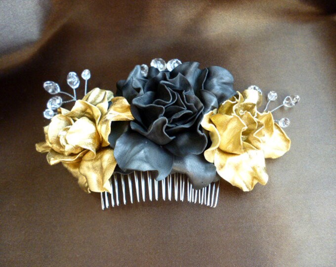 Bridal gold black comb for hair Wedding Fascinator Crystal comb Hair Grip Slide Bridesmaids Black And Gold hair pin rhinestones hair comb