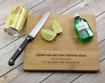 Personalised G&T Chopping Board - Gin and Tonic Chopping Board - Gin Gift - Gin and Tonic Gift - Gin Lovers Gift - Gin Chopping Board