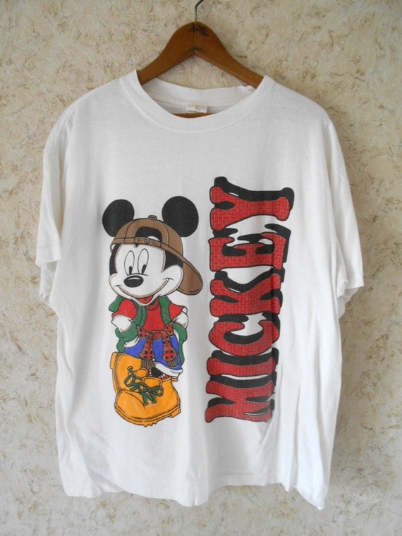 Vtg 90s Mickey Mouse Rad Hip Hop Hipster Retro White Cotton