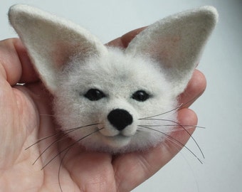 Needle felted brooch Fennec Fox wool white Felt Brooch Accessory Animal brooch jewelry Original gift for woman teen Eco-materials