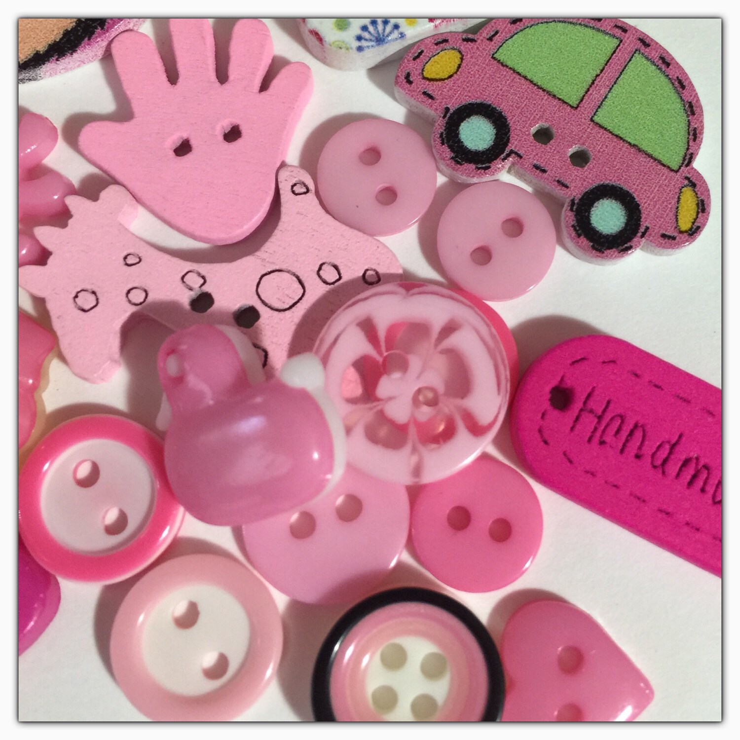 50 Pink assorted buttons, novelty buttons, round buttons, scrapbooking