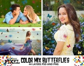 Color Mix BUTTERFLIES Photoshop Overlays, Photoshop Overlay, Butterflies Overlays, Garden Photography, Spring Overlays, PSD and PNG files