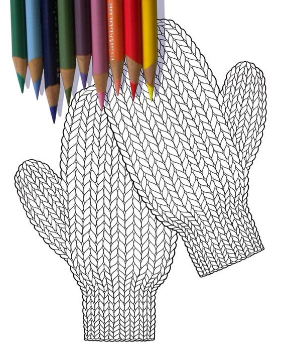 Download KNITTED MITTENS Coloring Page / Printable Coloring Page