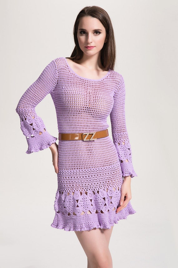 Crochet Dress with Ruffle Long Sleeves