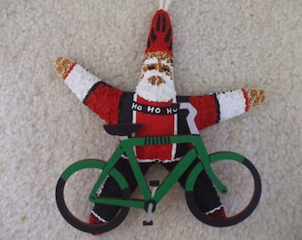 Cycling Santa, Cyclist Ornament, Bicycle Ornament, Cycling Gifts, Christmas Ornament, Holiday Gifts, Stocking Stuffer, Ornament Exchange