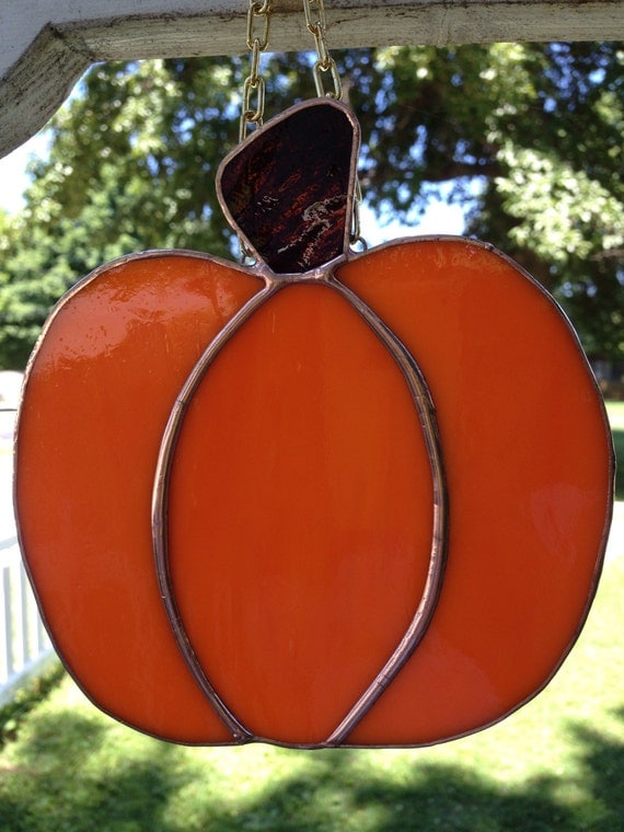 Handmade stained glass Autumn pumpkin Fall by GlasswoodCottage