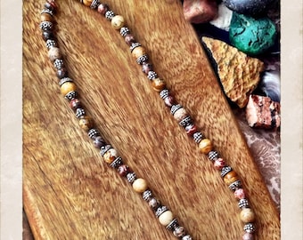 Jasper and sterling beaded 20" necklace with toggle clasp