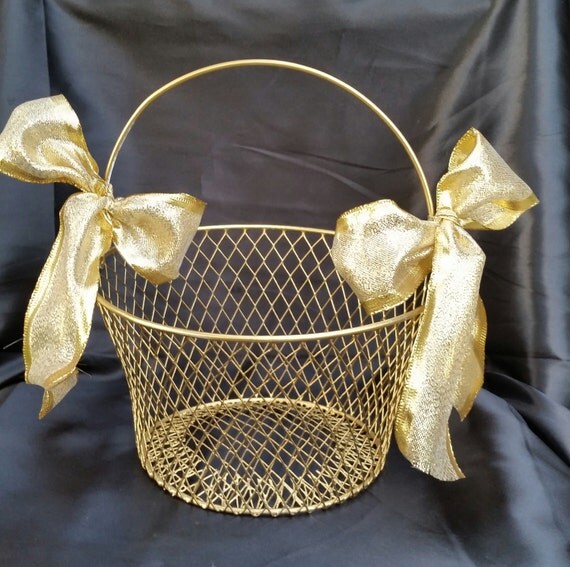 Gold Flower girl basket gold basket by BsBouquets on Etsy