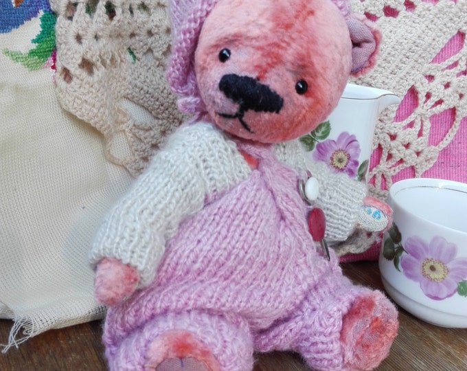 Pink Teddy Bear artists , Teddy Bear artists , handmade toy , OOAK teddy bear with
