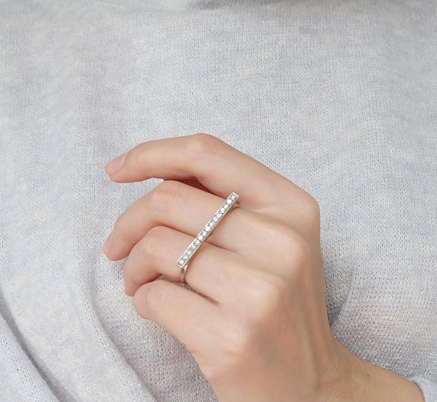 double finger band ring cz adjustable ring double by Lessaremore