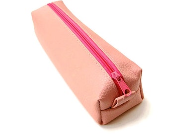 PU leather pencil case, faux leather pencil pouch, pencil bag, pen case, neon zipper pouch, pink pencil case, artificial leather pencil case