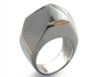 GEM Ring, Unique Silver Ring, Large Silver Ring, Chunky Ring, Silver Statement Ring, Faceted Ring, Italian Jewelry