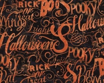 Halloween Words Fabric by Timeless Treasures Orange and Black Halloween Fabric by the Yard Scary Fabric Scary Words Fabric