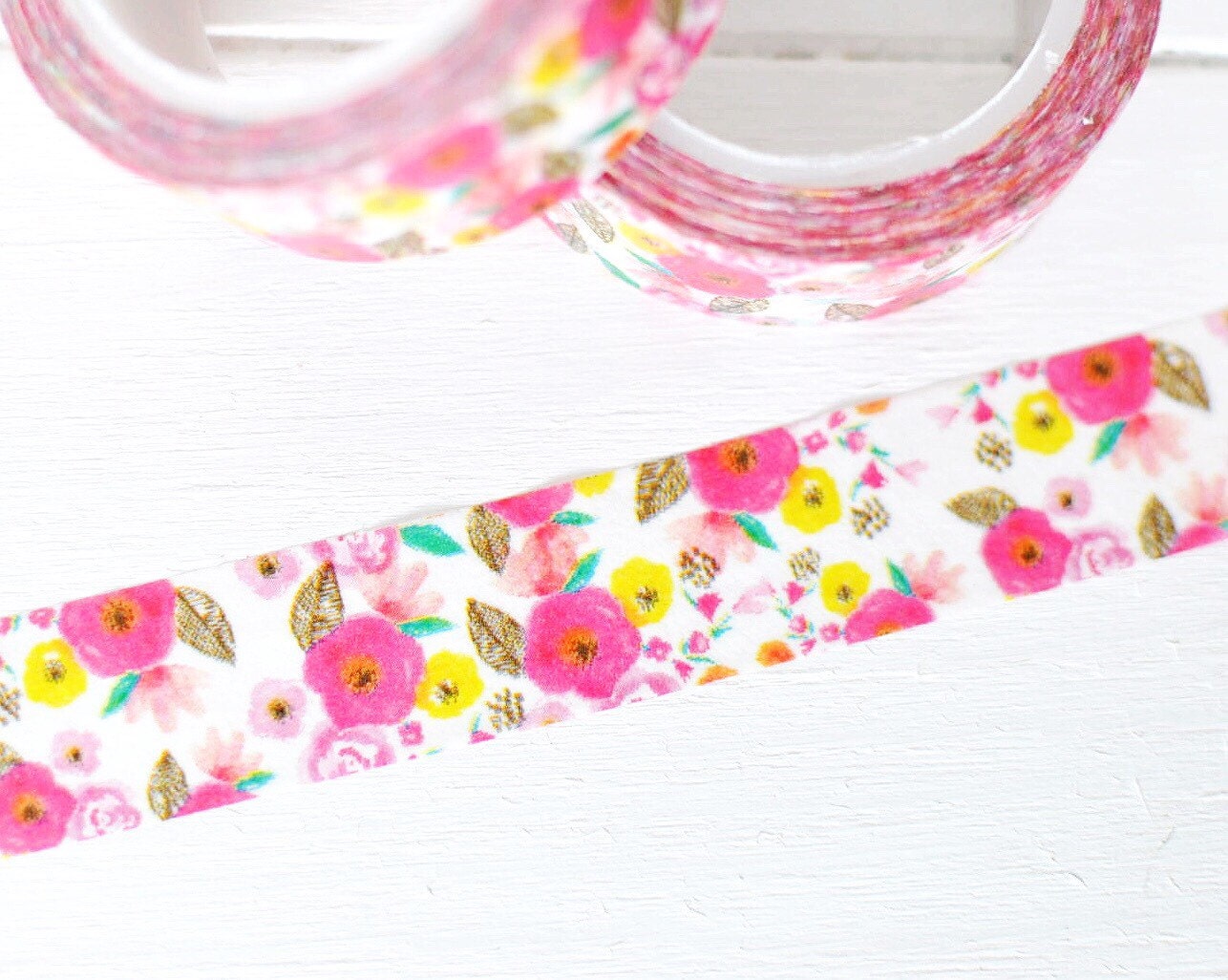 Pink and White Floral Washi Tape. 15mm x 10m. Pretty Washi Tape. Floral ...