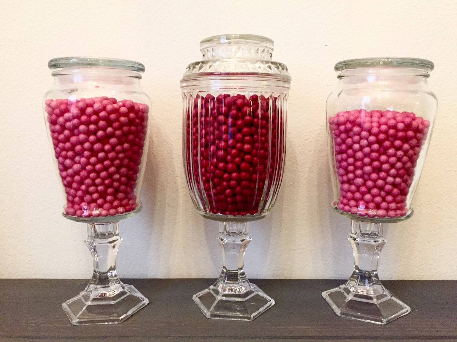 Set of 3 Glass Candy Buffet Jars Candy by TurquoiseRoseDesigns