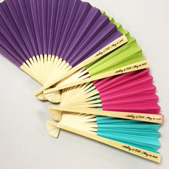 10 pcs Colored Paper Hand Fans with Clear Personalized