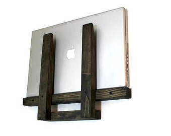 Laptop Stand, Laptop Holder, Macbook stand, Charging station, Laptop Docking Station, Wall shelf station, Laptop stand, Wooden laptop holder
