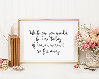 We Know You Would be Here Today if Heaven Weren't So Far Away, In Loving Memory Sign Table Card, In Loving Memory Wedding Sign, WCS004