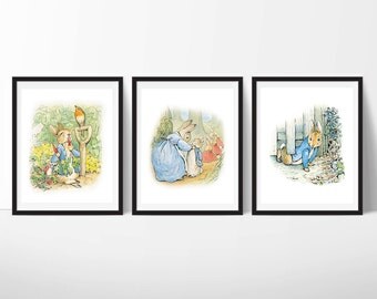 Peter Rabbit Nursery Art, Beatrix Potter Nursery Decor, Peter Rabbit Decor, Nursery Wall Art, Boy or Girl Art, Set of 3, Instant Download