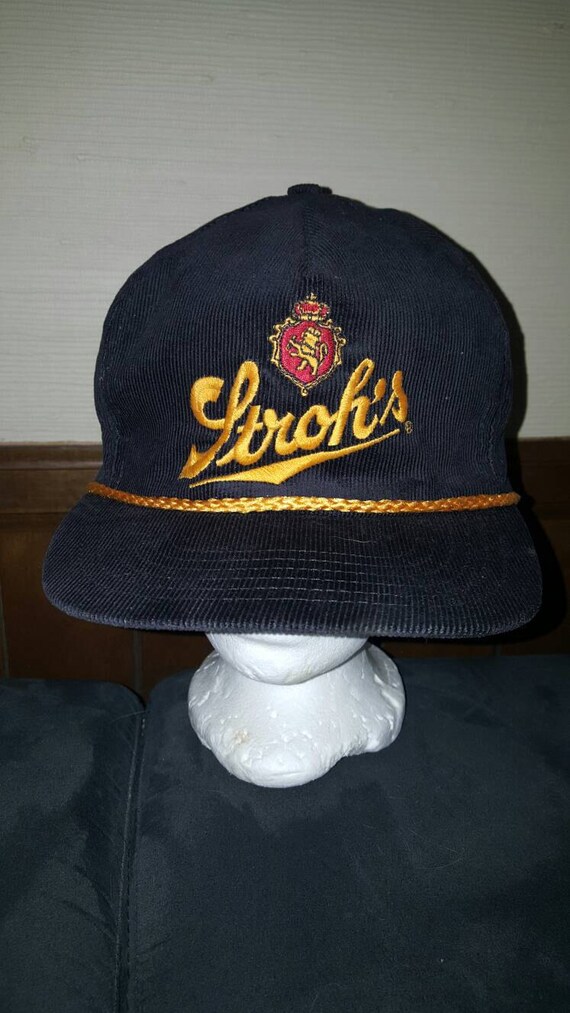 Vtg 70'S / 80'S STROH'S BEER Corduroy Snapback
