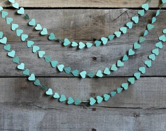 Teal Paper Heart Garland, Aqua Wedding Decoration, Mint Bachelorette Party Decor, Hearts Gift Wrap, Blue Baby Shower Bunting, Green Banner