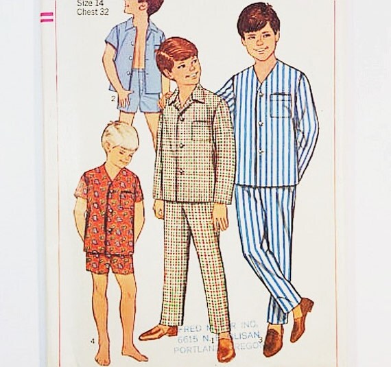 60s Boys Pajamas Pattern Simplicity 7399 Boy's Pajamas