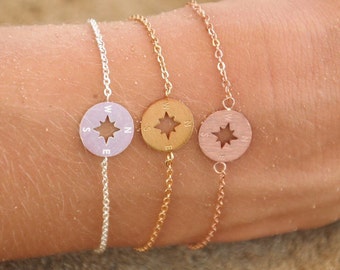 Compass Bracelet | Dainty Circle Bracelet | Stainless Steel Silver Rose Gold Plated | Circle pendant | Minimal Compass Bracelets