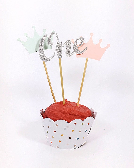 12 CROWN cupcake toppers glitter party decoration cake