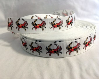 Maryland Crab Ribbon, MD Flag, Crab, Grosgrain Ribbon, Cute Ribbon, Cartoon Ribbon, Hairbows, Scrapbooking Embellishment
