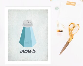 Shake It | digital kitchen art | funny kitchen sign | humorous art print | salt shaker art print | blue kitchen decor | funny wall art print