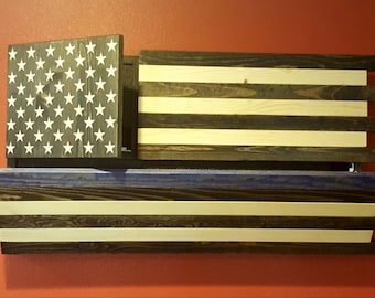 Thin Blue Line Gun Concealment Flag, LOCKING DUAL DOORS! Functional Stained Patriotic Art! Guaranteed Fathers Day Delivery!