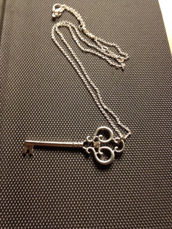 gem stone key necklace/Small gem pendant/Skeleton key.