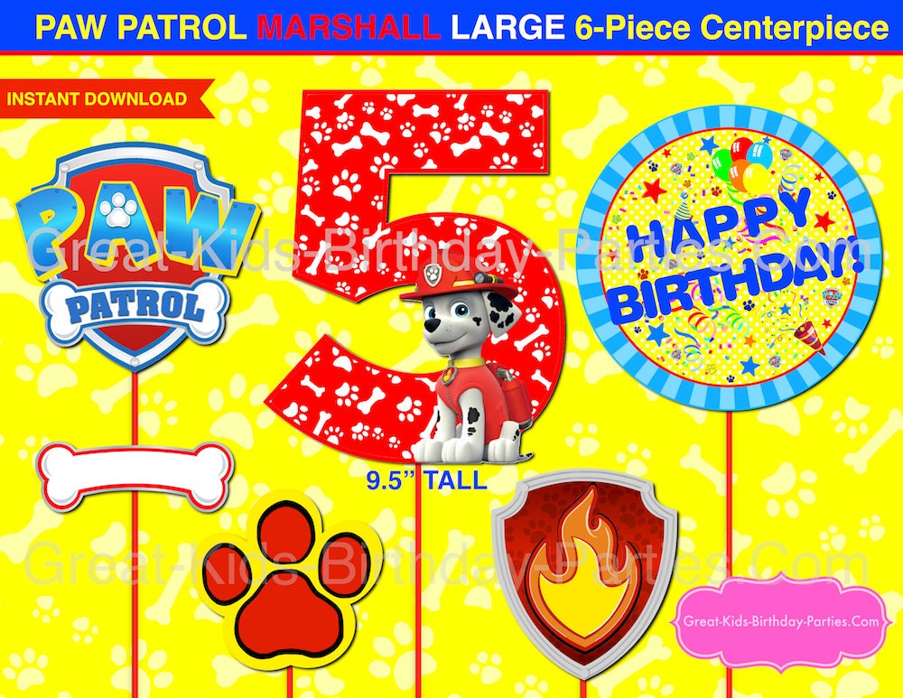 PAW PATROL CENTERPIECE Number 5 Marshall. Paw Patrol Printable
