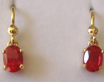 Genuine SOLID 9K 9ct YELLOW GOLD July Birthstone Ruby Earrings