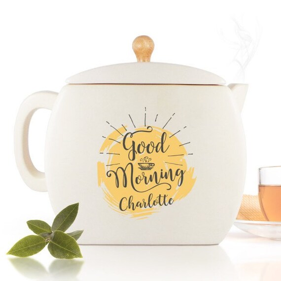 Good Morning Personalised Tea Pot ceramic teapot by BluePonyCo